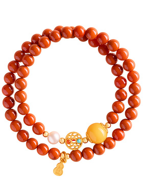 【南红蜜蜡】四叶草手串