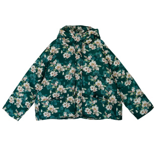 现货【灰绿色】连帽印花小款棉服女冬季短款新款加厚白鸭绒羽绒服
