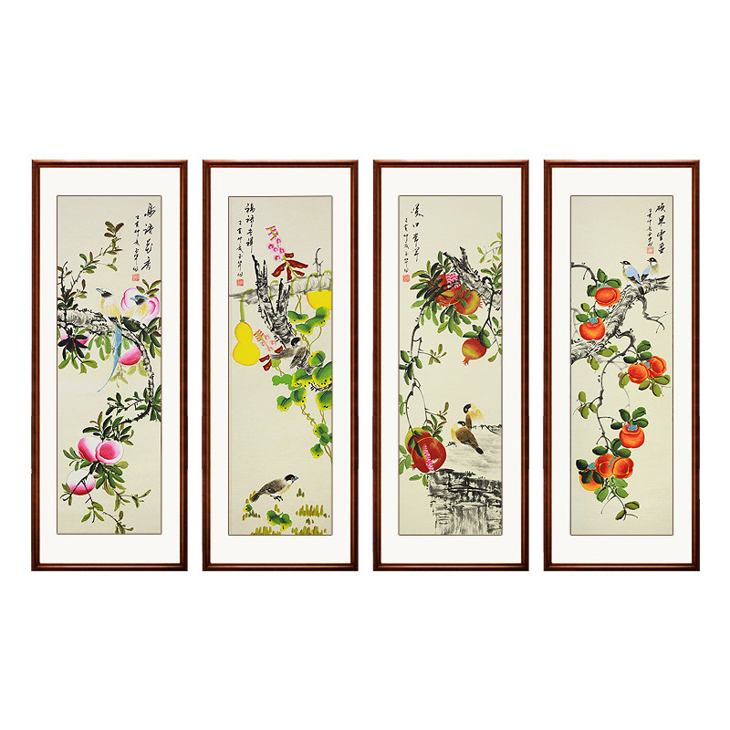 客厅装饰壁画四条屏茶楼茶室中堂
