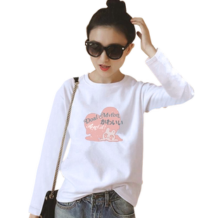纯棉白色长袖t恤女宽松春秋季韩版显瘦打底衫女内搭百搭正肩体恤