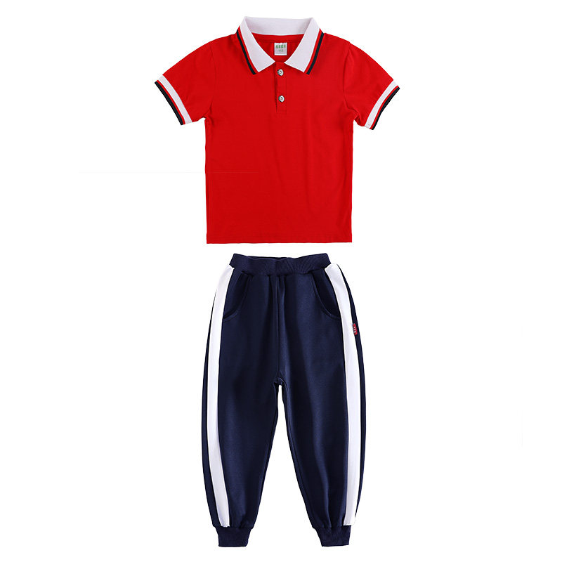 幼儿园园服夏季短袖长裤套装儿童红色班服小学生校服冲锋衣三件套