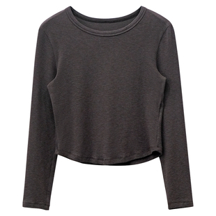 一三良品小个子 基础修身弹力百搭圆领打底衫长袖上衣女内搭短款