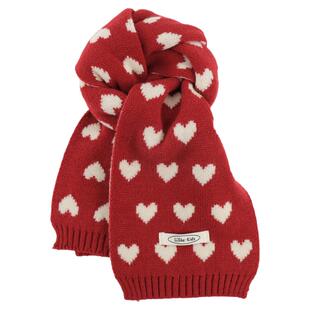 宝宝圣诞款红色爱心针织围巾儿童双面保暖防寒围脖秋冬款喜庆新年