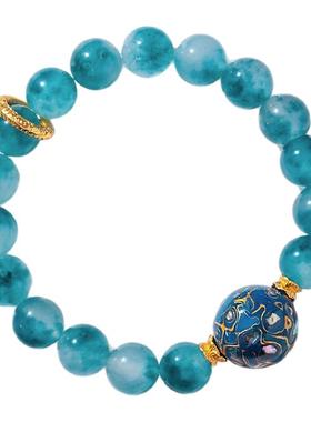 天然蓝玉髓大漆珠手串女