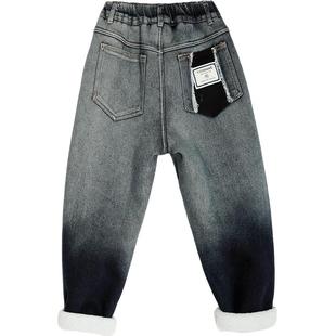 2025新款男童加绒加厚牛仔裤子中大童儿童羊羔毛一体绒秋冬棉裤潮