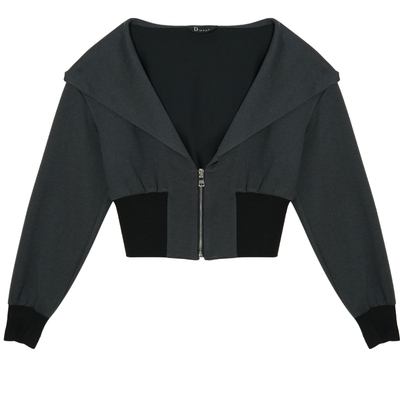 IDPAN通勤拼接连帽拉链短外套