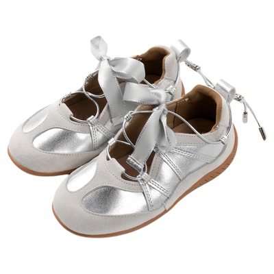 Meticulous儿童春秋款板鞋女童芭蕾风舞蹈鞋百搭银色德训鞋运动鞋
