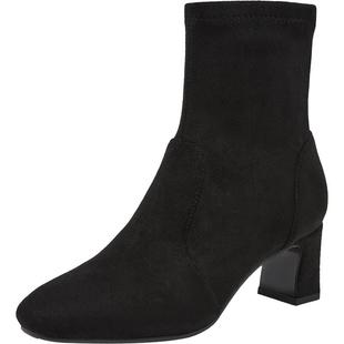 百思图2025冬季新款通勤粗跟绒面粗跟弹力靴瘦瘦靴女短靴K5089DZ5