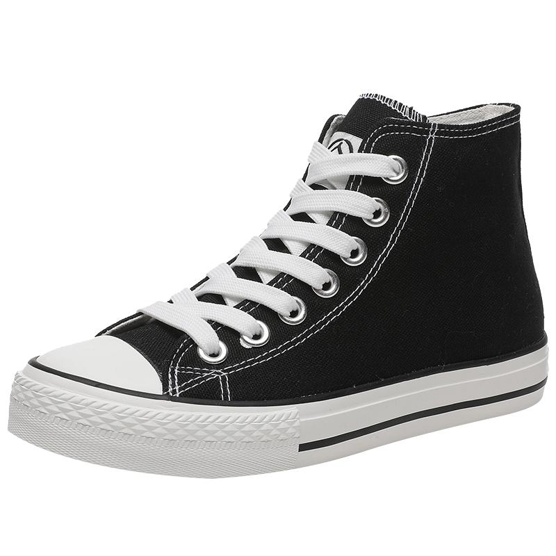 人本帆布鞋女高帮2025春款经典休闲鞋学生球鞋韩版百搭透气高邦鞋