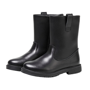 女童真皮马丁靴儿童秋冬季加绒牛皮长靴黑色英伦风小女孩骑士皮靴