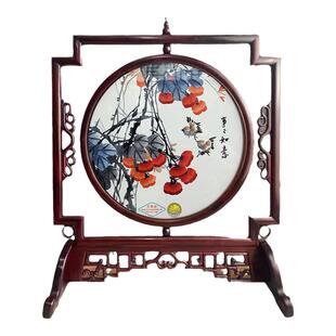 玉玲湘绣双面绣摆件成品纯手工创意湘绣摆台新中式古典屏风