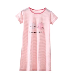 A类竹节棉女童纯棉睡裙夏季卡通小猫公主风薄款家居服可爱休闲