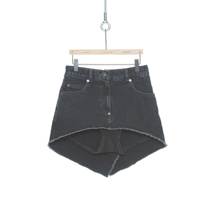 PUSHBUTTON 23PF 早秋新款黑色毛边牛仔短裤裙裤 DOUBLEBOO买手店