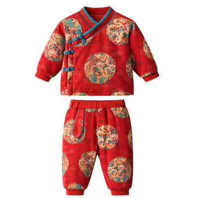 不掉色夹棉宝宝周岁礼服分体套装