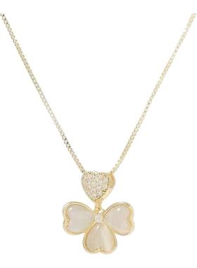 幸运猫眼石四叶草吊坠项链女爆款