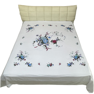 民光正品上海被单 双人全棉丝光印花床单加厚老式纯棉床单花篮2米