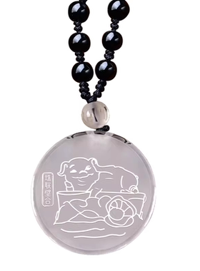 宋韶光大师2026马年吉祥物生肖属猪珠联璧合白水晶吊坠礼品