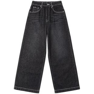 【张凌赫代言】Lee舒适五袋款黑灰色女高腰宽松阔腿牛仔裤A08975