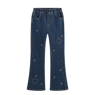 爱法贝2026春季新款女童修身微喇裤蓝色裤子小个子儿童烫钻牛仔裤