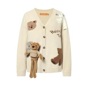 NOISY TEDDY26春季新款可爱立体熊女士长袖针织开衫毛衫舒适百搭