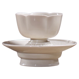 定窑曲阳原产地定瓷酒具全手印花仿古台盏花口茶盏酒盏组定州花瓷