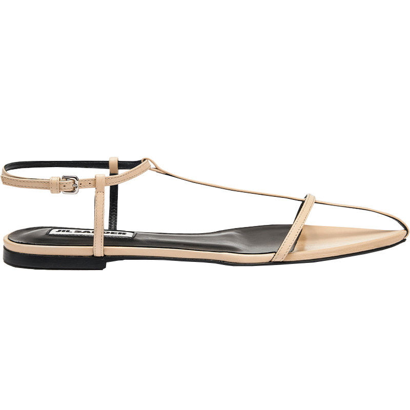 【双11立即抢购】JIL SANDER 女士 皮革平底绑带凉鞋