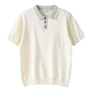 LUUD 文艺棉涤混纺透气软糯针织POLO衫男夏季时尚拼色翻领短袖T恤