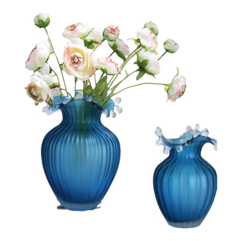 欧式轻奢创意浪花口玻璃花瓶插花水培器皿客厅桌面玫瑰花简约花器