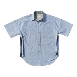 鲨鱼CLUB自主og第四季病号服衬衫高街潮流牛津条纹上衣比伯同款男