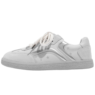 鮀品银白星星德训鞋女2026春新款真皮百搭小白鞋平底休闲运动板鞋