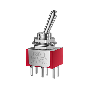 PCB针脚台湾进口M6mm针脚钮子开关T80-T自锁3/6脚摇臂扭纽手拨动