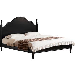 源氏木语实木床美式复古大板床卧室黑色1米5双人床家用1米8大床