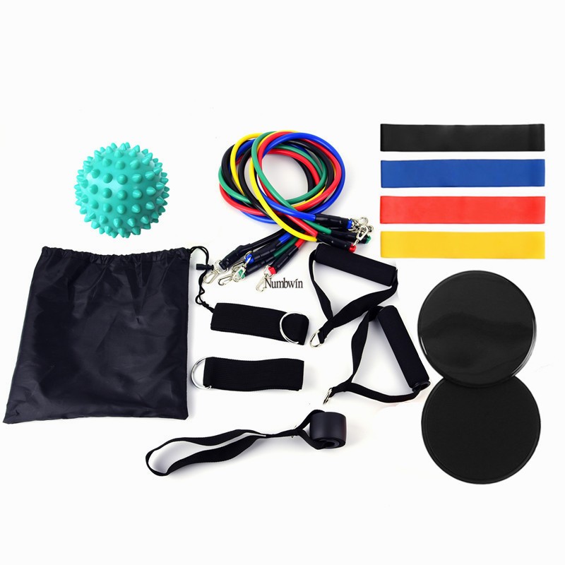 拉力器18件套滑行盘乳胶硬度拉力健身器材刺圈套装球阻力不同家用