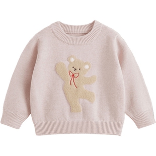 马克珍妮女童萌趣提花仿驼绒针织衫毛衣新年款宝宝春装款241507