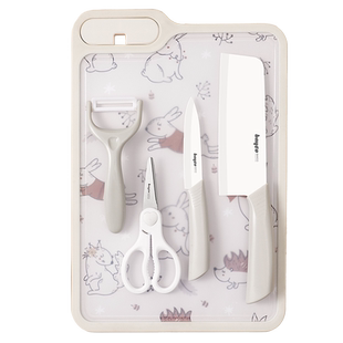 拜格婴儿陶瓷辅食刀具套装宝宝专用厨房全套儿童切菜刀菜板二合一