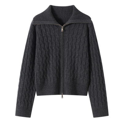 100%羊毛衫女秋冬新款麻花翻领