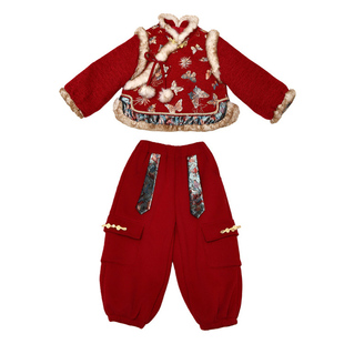 女童汉服拜年服女童裙周岁礼服宝唐装冬季加绒表演服套装传统古典