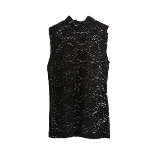 半高领无袖蕾丝背心女夏天性感内搭打底衫紧身女式立领网纱上衣