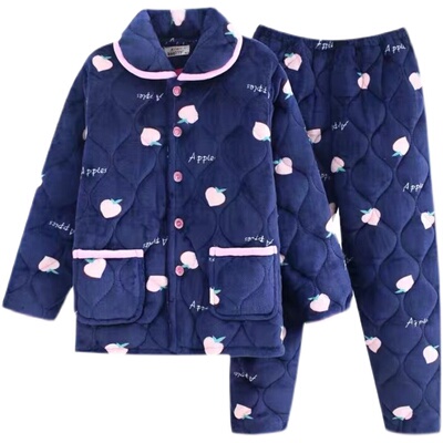 女士冬季珊瑚绒夹棉保暖睡衣