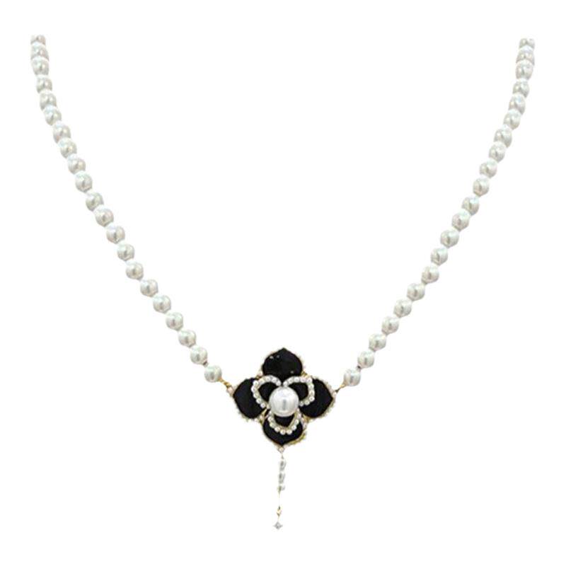 莫桑石山茶花珍珠颈链简约