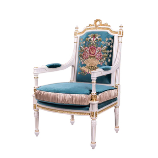 欧式法式实木扶手布艺休闲主人沙发椅子奢华客厅卧室雕刻红色热销