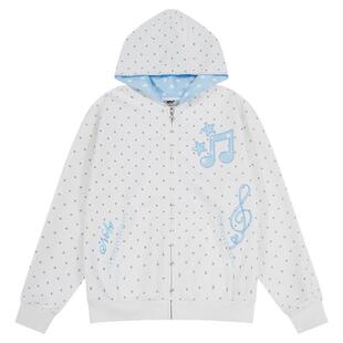 NELY小尼力潮牌音符印花波点连帽卫衣女士秋季慵懒风宽松开衫外套