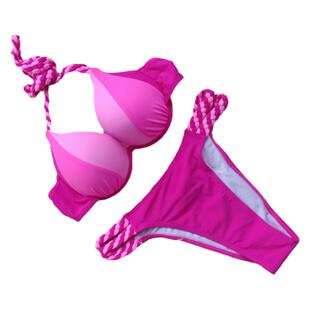 韩版拼色编绳钢托海边比坚尼游泳装温泉艳色聚拢钢圈比基尼泳衣女