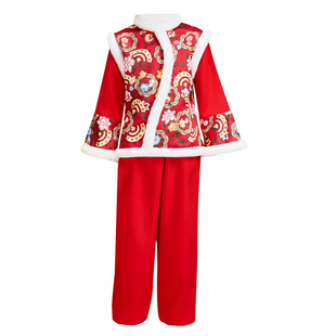 元旦儿童喜庆灯笼扇子秧歌演出服开门红幼儿园中国红腰鼓打鼓服装