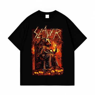 Slayer杀手乐队金属摇滚短袖T恤男女款黑色骷髅头印花纯棉上衣夏