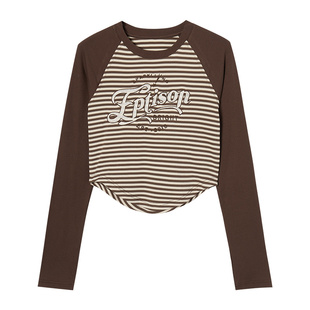 【49/件】EPTISON长袖T恤女2025冬新款短款甜辣风修身小个子上衣