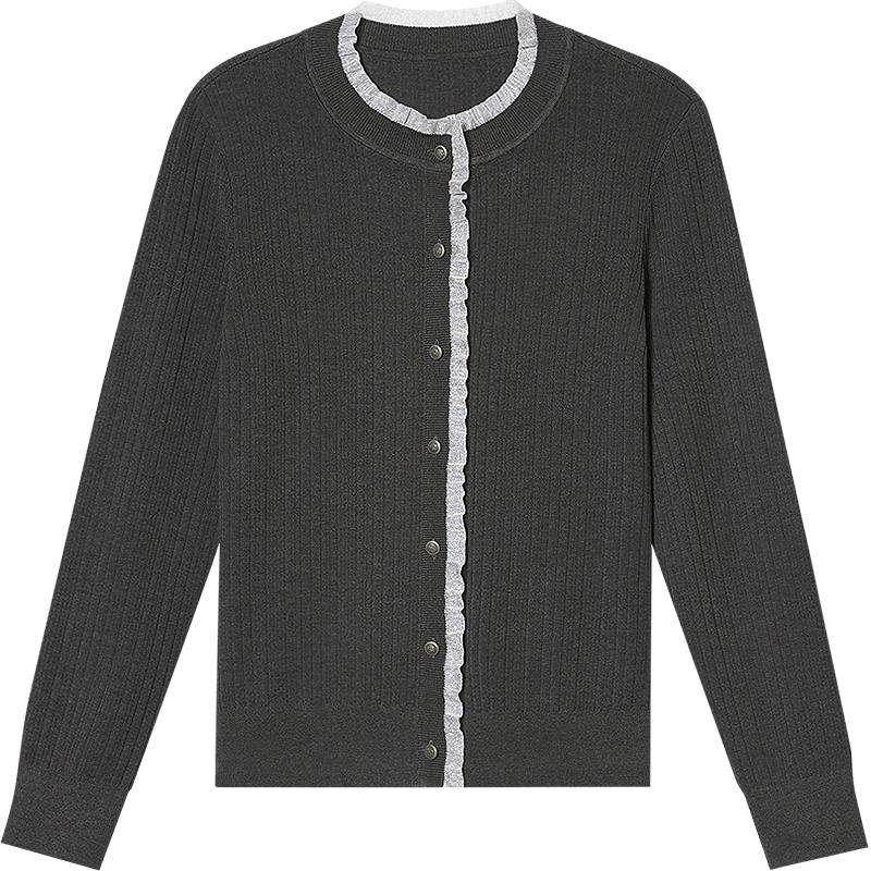 诗篇专选撞色木耳边莱赛尔高弹宽松轻薄针织小开衫2025春季新款