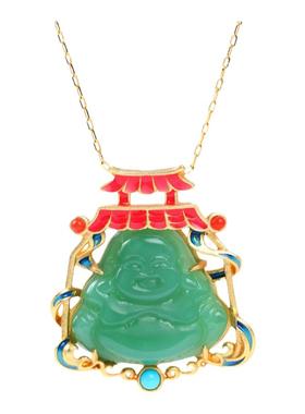 网红同款项坠古法镀金弥勒笑佛仿和田玉复古小众设计感轻奢项链女