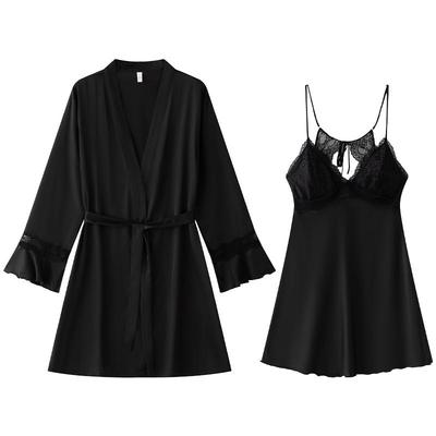 女士冰丝绸夏季性感吊带睡袍套装