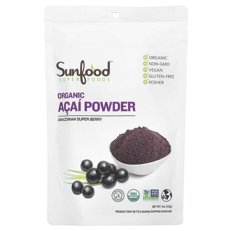 Sunfood有机巴西莓粉花青素营养多种冰沙奶昔碗搭配代餐伴侣